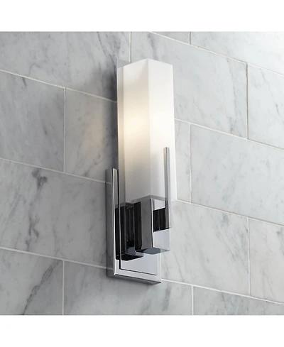 Possini Euro Design Midtown Modern Wall Light Sconce Chrome Hardwire 4 1/2" Fixture Rectangular White Glass for Bedroom Bathroom Vanity Reading H