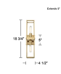 Possini Euro Design Modern Wall Light Sconce Warm Brass Hardwired 18 3/4" High 2-Light Fixture Open Frame Bedroom Bathroom Hallway
