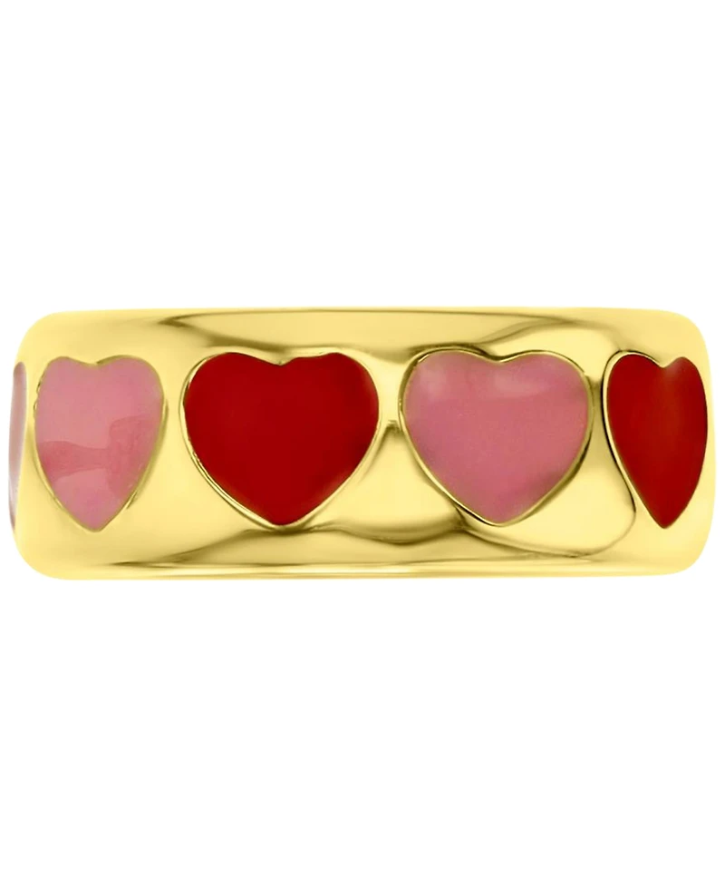 Red & Pink Enamel Heart Band 14k Gold-Plated Sterling Silver