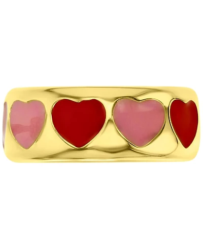 Red & Pink Enamel Heart Band 14k Gold-Plated Sterling Silver