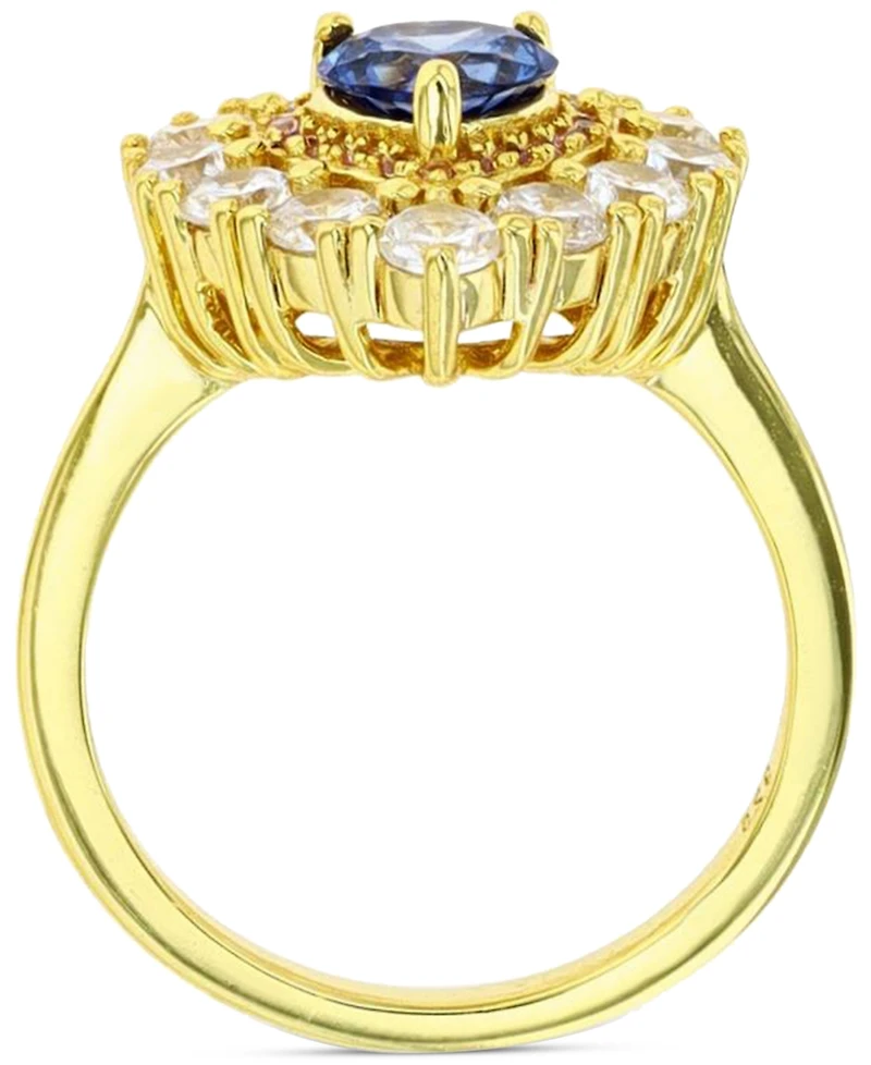 Cubic Zirconia Blue & White Heart Halo Ring 14k Gold-Plated Sterling Silver