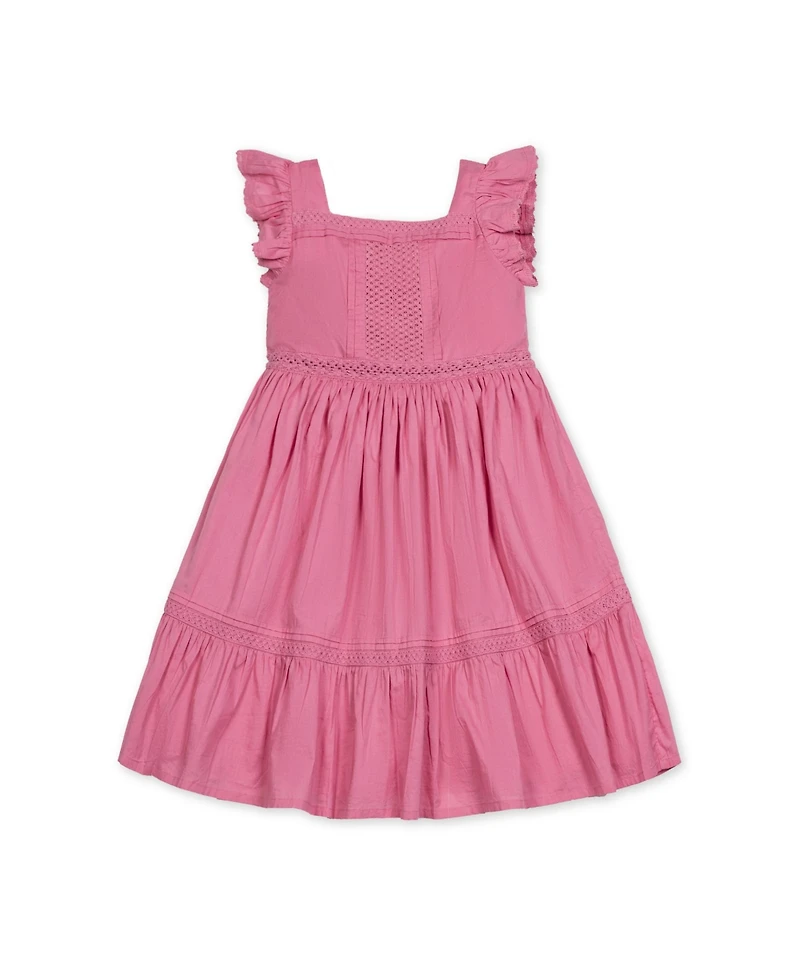 Hope & Henry Girls' Flutter Sleeve Tiered Maxi Dress with Crochet Trim, Toddler