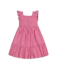 Hope & Henry Girls' Flutter Sleeve Tiered Maxi Dress with Crochet Trim, Toddler