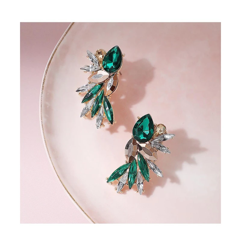 Sohi Women's Green Embellished Wing Stud Earrings