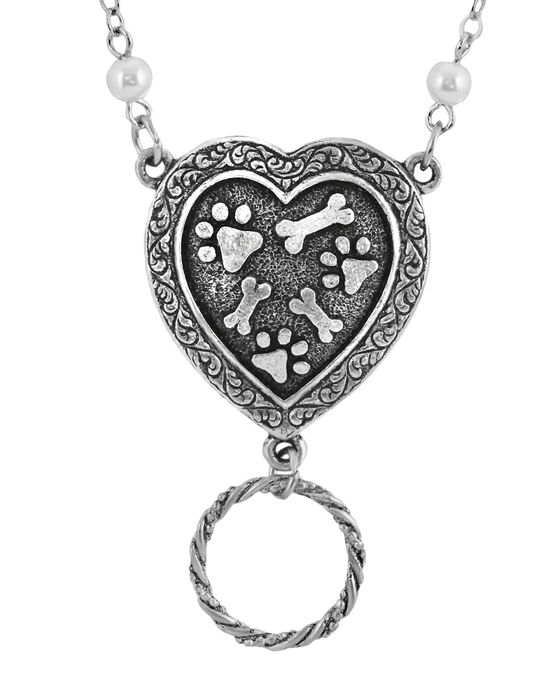 2028 Pewter Imitation Pearl Heart Paw and Bones Eye Glass Holder