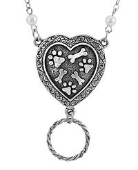 2028 Pewter Imitation Pearl Heart Paw and Bones Eye Glass Holder