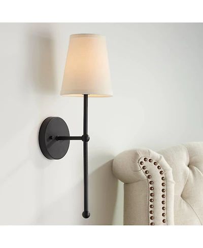 Possini Euro Design Elena Modern Wall Light Sconce Matte Black Metal Hardwire 6" Fixture Cream Linen Shade for Bedroom Reading Living Room House
