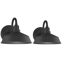 Franklin Iron Works Arnett Rustic Industrial Farmhouse Outdoor Barn Light Fixtures Set of 2 Black Dusk to Dawn Gooseneck 10 1/2" for Exterior Dec