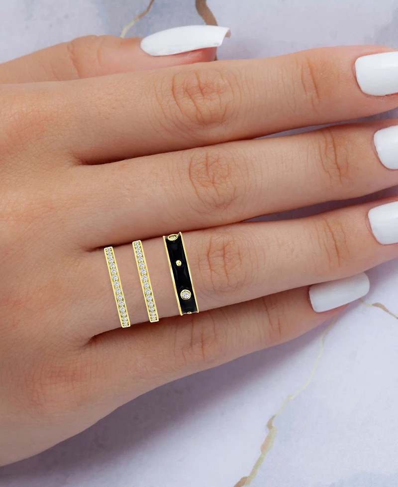 3-Pc. Set Cubic Zirconia & Enamel Stack Rings 14k Gold-Plated Sterling Silver