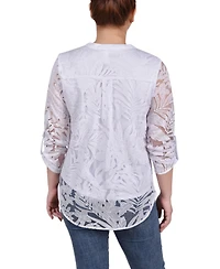Ny Collection Women's Long Sleeve Burnout Y-neck Blouse
