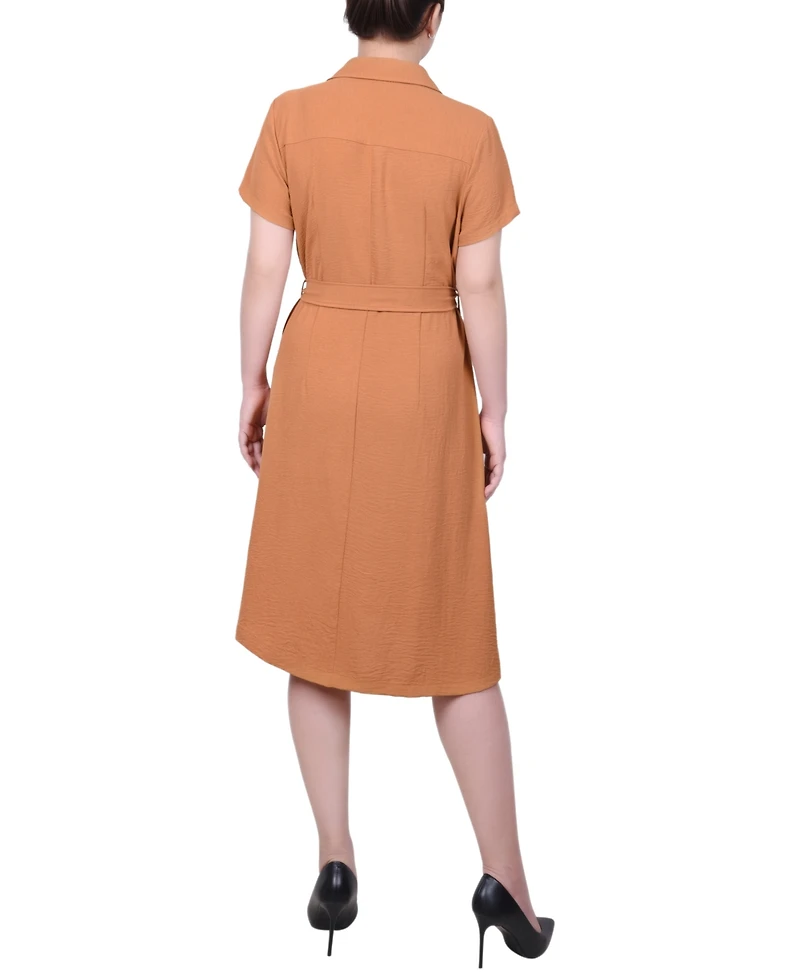 Ny Collection Women's Short Sleeve Belted Shirtdress