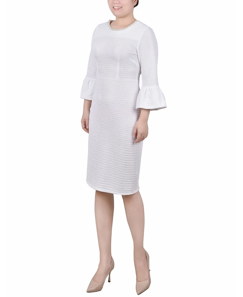 Ny Collection Women's 3/4 Length Imitation Pearl Detail Dress