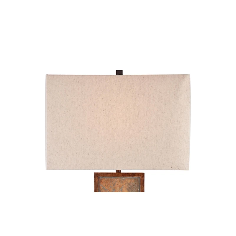 Franklin Iron Works Industrial Rustic Table Lamp 30" Tall Natural Slate Stone Beige Rectangular Shade for Bedroom Living Room House Bedside Night