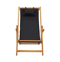 Folding Beach Chair Solid Eucalyptus Wood and Fabric Black