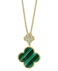 Effy Malachite & Diamond (1/8 ct. t.w.) Clover 18" Pendant Necklace in 14k Gold