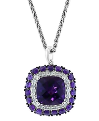 Effy Amethyst (10 ct. t.w.) & White Topaz (5/8 ct. t.w.) 18" Halo Pendant Necklace in Sterling Silver