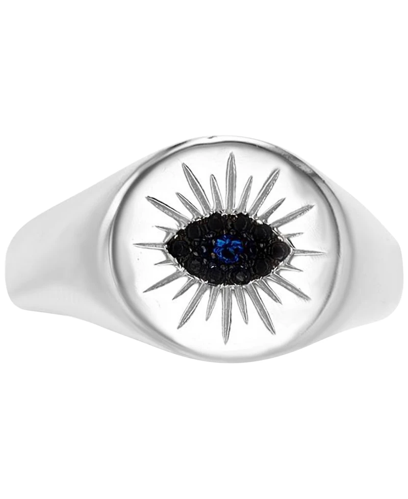 Black Spinel (1/20 ct. t.w.) & Lab-Grown Blue Accent Evil Eye Ring Sterling Silver