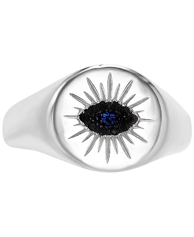 Black Spinel (1/20 ct. t.w.) & Lab-Grown Blue Accent Evil Eye Ring Sterling Silver