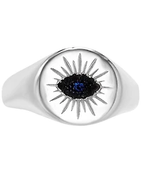 Black Spinel (1/20 ct. t.w.) & Lab-Grown Blue Accent Evil Eye Ring Sterling Silver