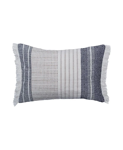 Berkley Onyx Woven Striped Blocked White Grey Black Accent Pillow, 14" x 22" w/ Tassels