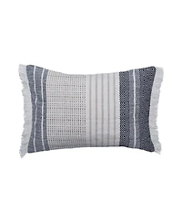 Berkley Onyx Woven Striped Blocked White Grey Black Accent Pillow, 14" x 22" w/ Tassels