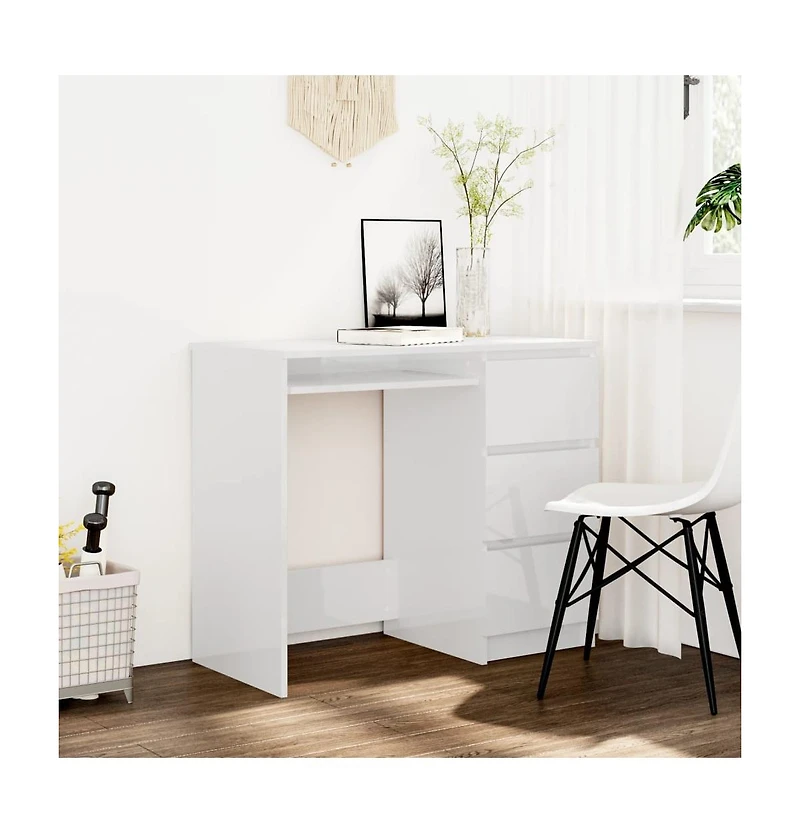 vidaXL Desk High Gloss White 35.4"x17.7"x29.9" Engineered Wood