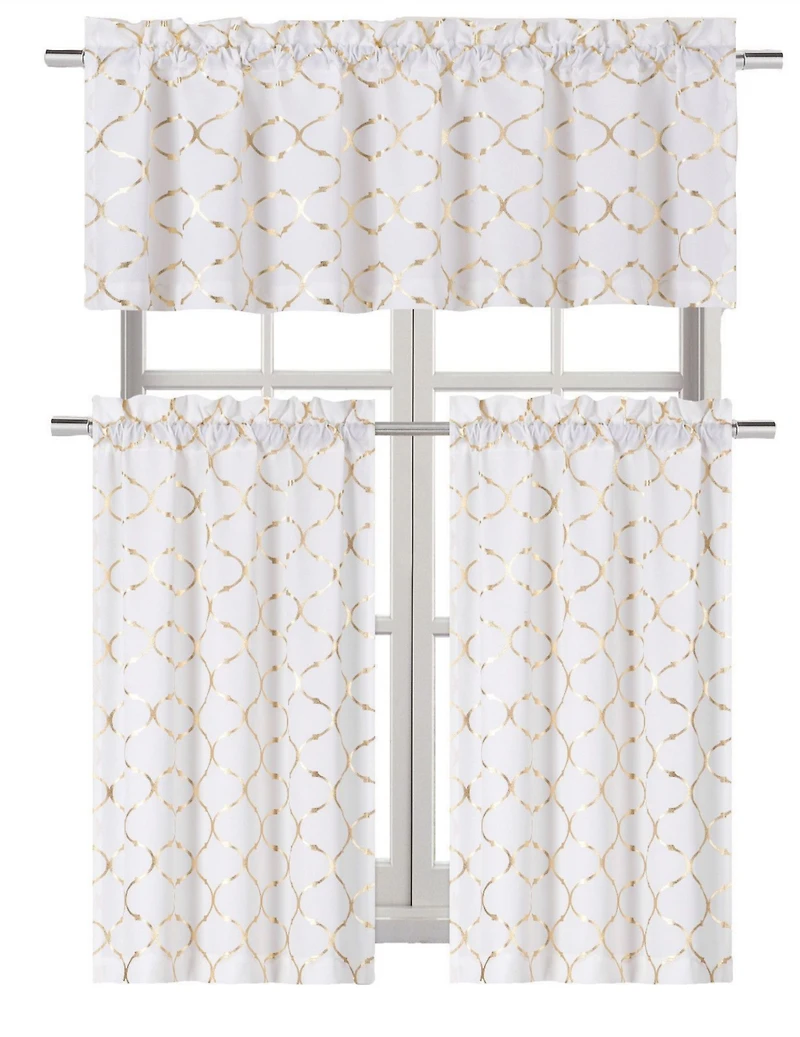 Kate Aurora Christmas Collection Metallic Foil Cotton Blend Lattice Cafe Kitchen Curtain Tier & Valance Set