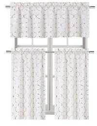 Kate Aurora Christmas Collection Metallic Foil Cotton Blend Lattice Cafe Kitchen Curtain Tier & Valance Set