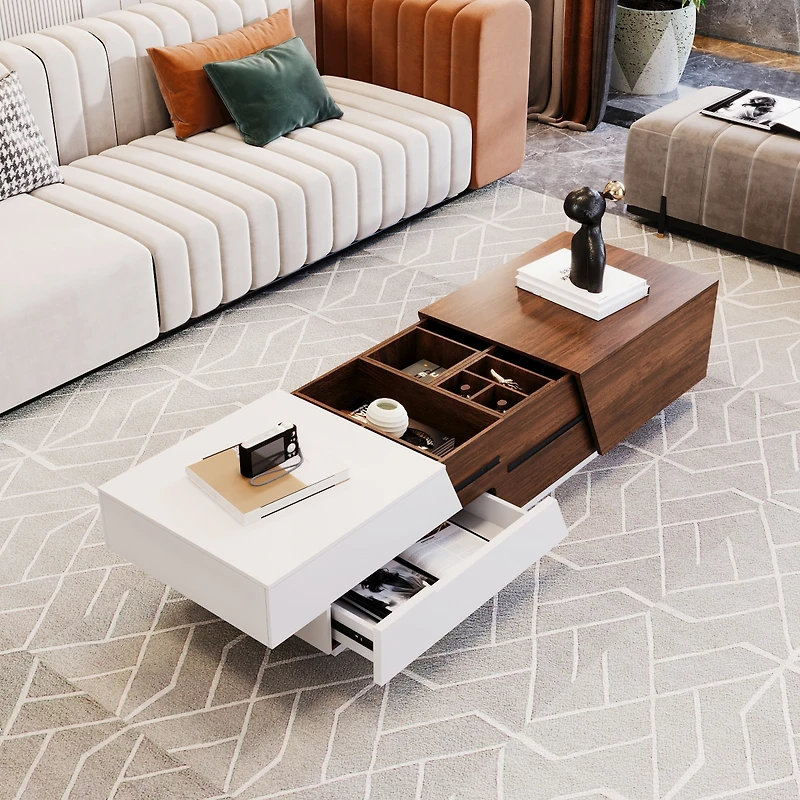 Streamdale Extendable Coffee Table with Storage, White and Walnut