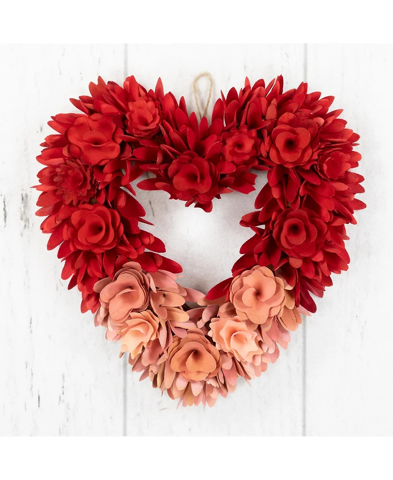 Northlight Wooden Rose Artificial Valentine's Day Floral Wreath, 15"