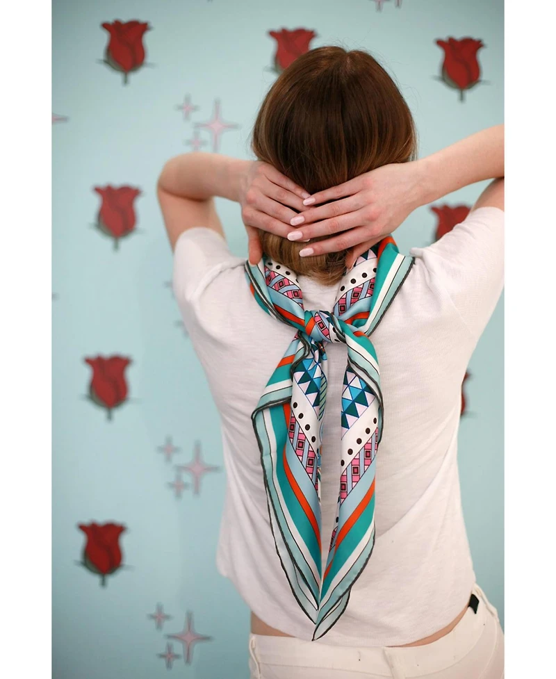 Jessie Zhao New York Double Sided Silk Scarf of Reconstruction with Shapes in Blue