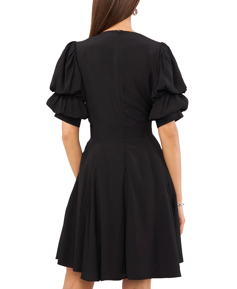 1.state Women's V-Neck Tiered Bubble Puff Sleeve Mini Dress
