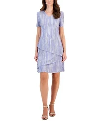 Connected Womens Short Sleeve Jersey V Neck Sheath Dress