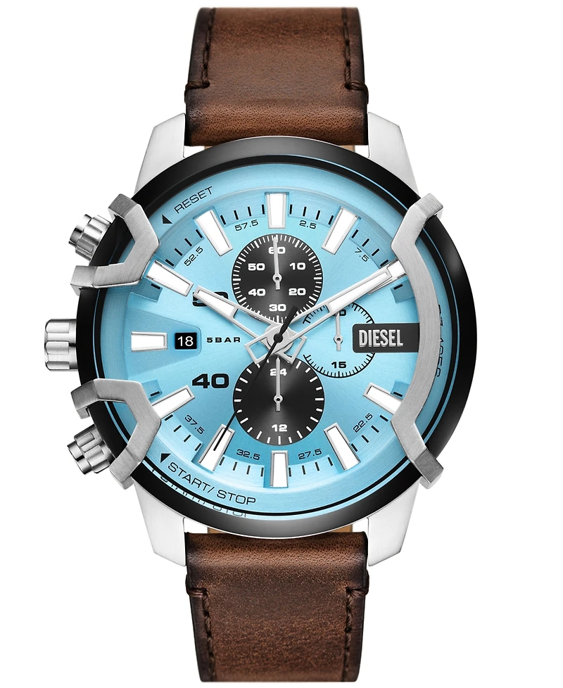 Diesel Men's Griffed Chronograph Brown Leather Watch 48mm