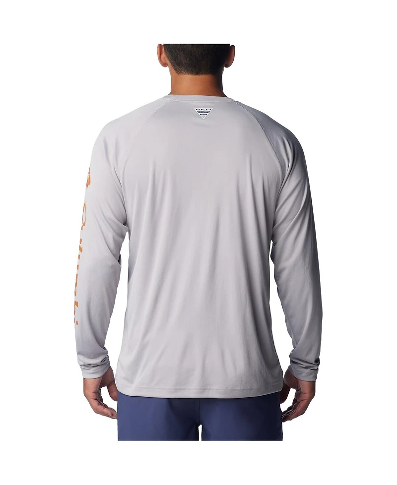 Men's Columbia Gray Texas Longhorns Terminal Tackle Omni-Shade Raglan Long Sleeve T-shirt