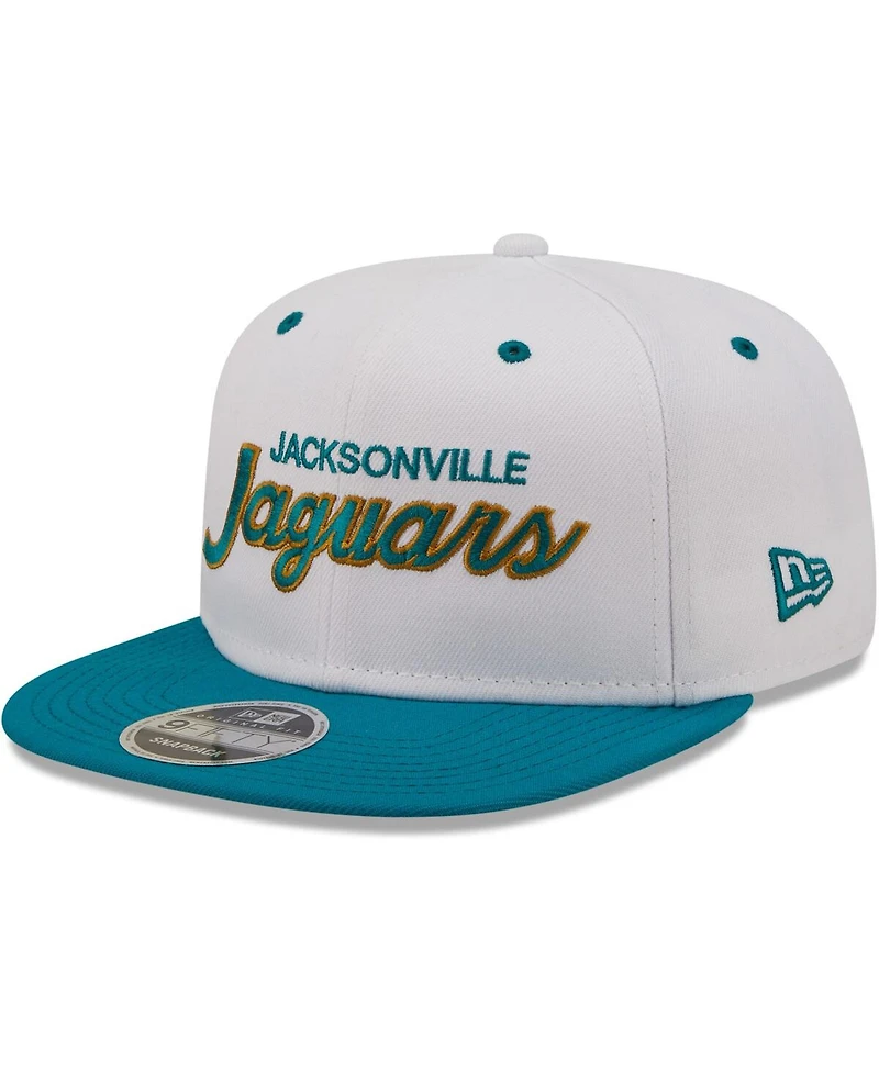 Men's New Era White, Teal Distressed Jacksonville Jaguars Sparky Original 9FIFTY Snapback Hat