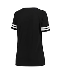 Women's Fanatics Black Distressed New Orleans Saints Plus Size Logo Notch Neck Raglan Sleeve T-shirt