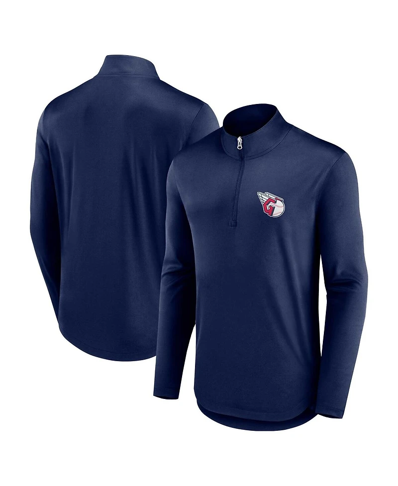 Men's Fanatics Navy Cleveland Guardians Quarterback Quarter-Zip Top