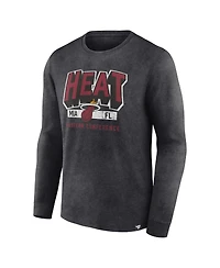 Men's Fanatics Heather Charcoal Distressed Miami Heat Front Court Press Snow Wash Long Sleeve T-shirt