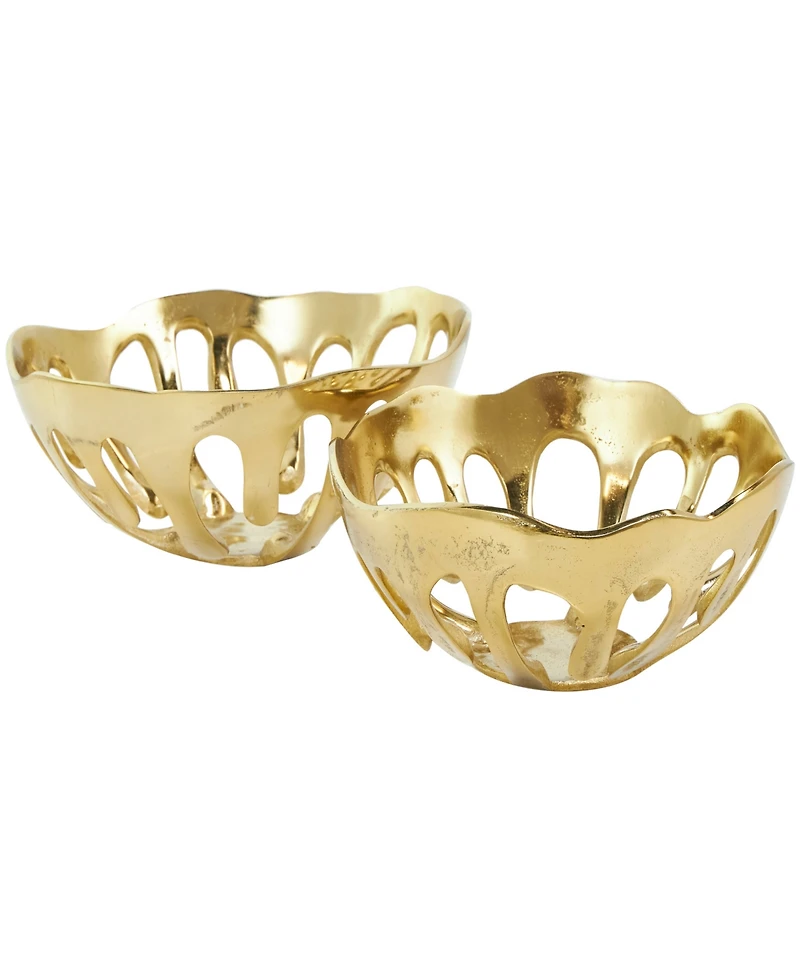 Rosemary Lane Aluminum Drip Decorative Bowl with Open Frame Design, Set of 2 - 13", 11" H