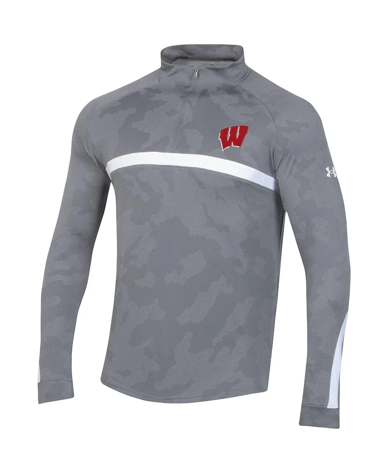 Men's Under Armour Steel Wisconsin Badgers Game Day Camo Raglan Quarter-Zip Top