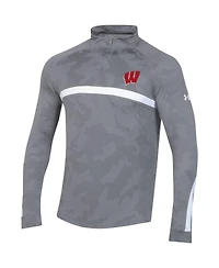 Men's Under Armour Steel Wisconsin Badgers Game Day Camo Raglan Quarter-Zip Top