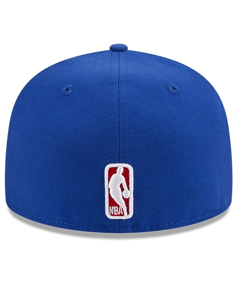 Men's New Era Royal Philadelphia 76ers Chain stitch Logo Pin 59FIFTY Fitted Hat