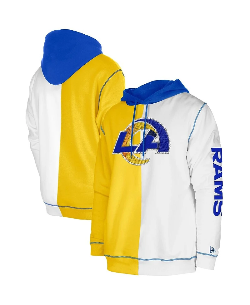 Men's New Era Gold, White Los Angeles Rams Third Down Split Raglan Pullover Hoodie
