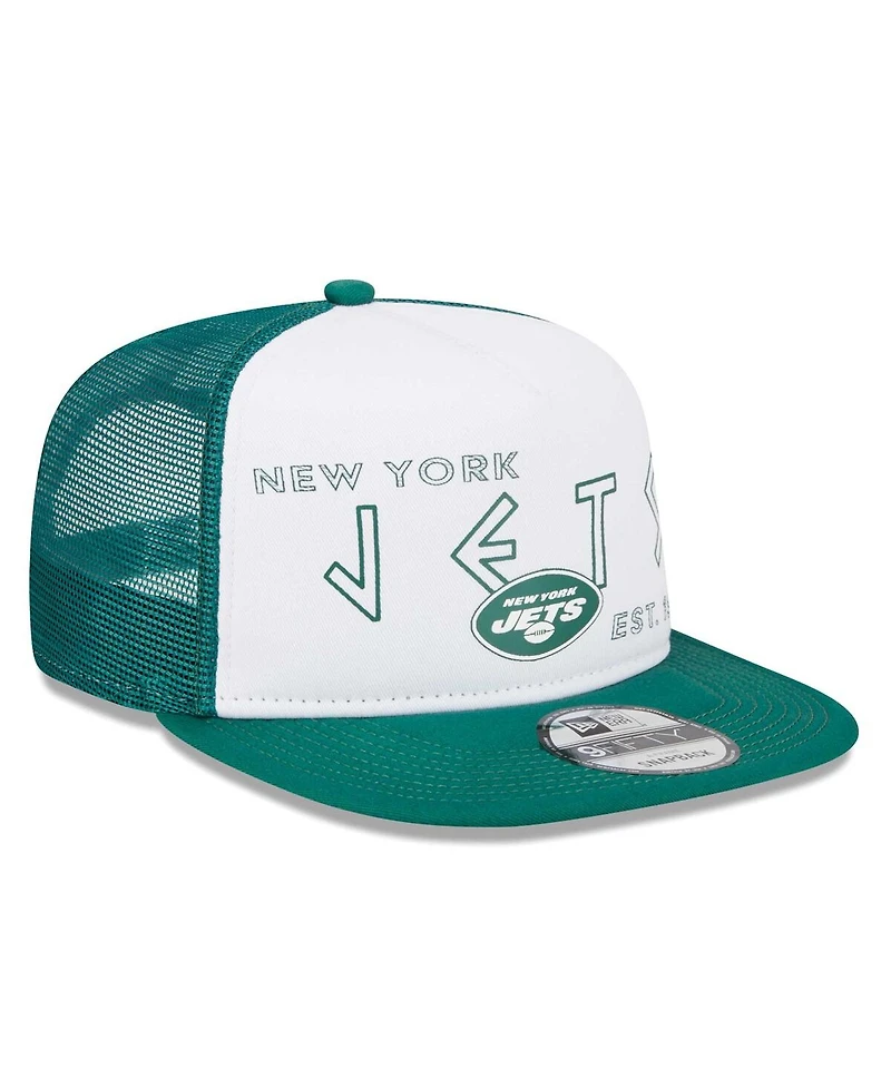 Men's New Era White, Green New York Jets Banger 9FIFTY Trucker Snapback Hat