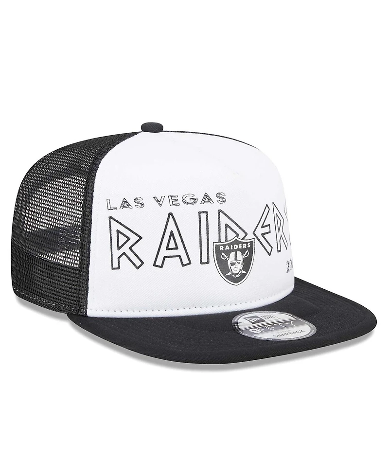 Men's New Era White, Black Las Vegas Raiders Banger 9FIFTY Trucker Snapback Hat