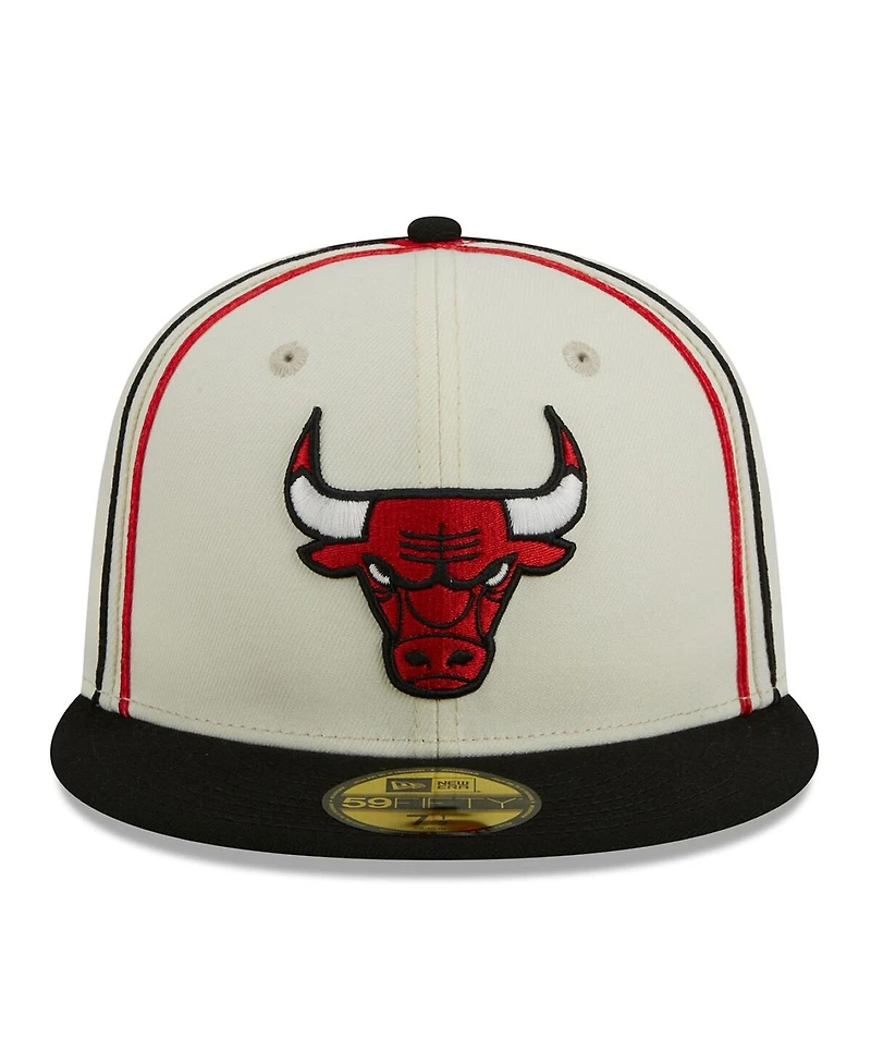 Men's New Era Cream, Black Chicago Bulls Piping 2-Tone 59FIFTY Fitted Hat