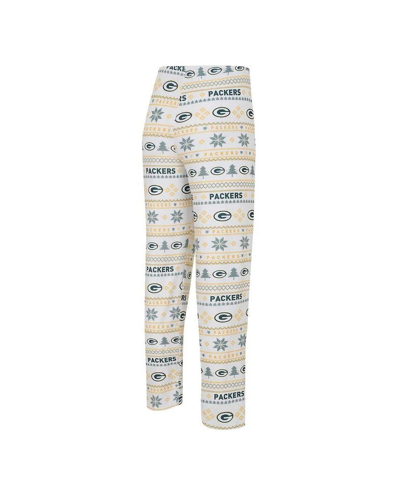 Men's Concepts Sport White, Green Bay Packers Tinsel Raglan Long Sleeve T-shirt and Pants Sleep Set