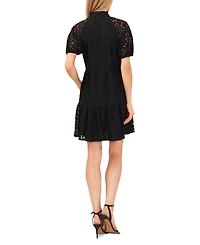 CeCe Women's Lace Babydoll Puff Sleeve Tiered Dress