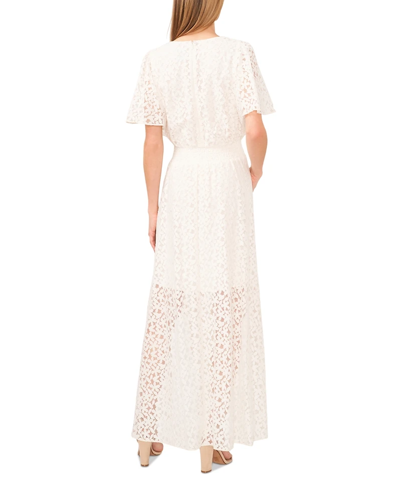 CeCe Women's Lace Flutter-Sleeve V-Neck Smocked-Waist Maxi Dress